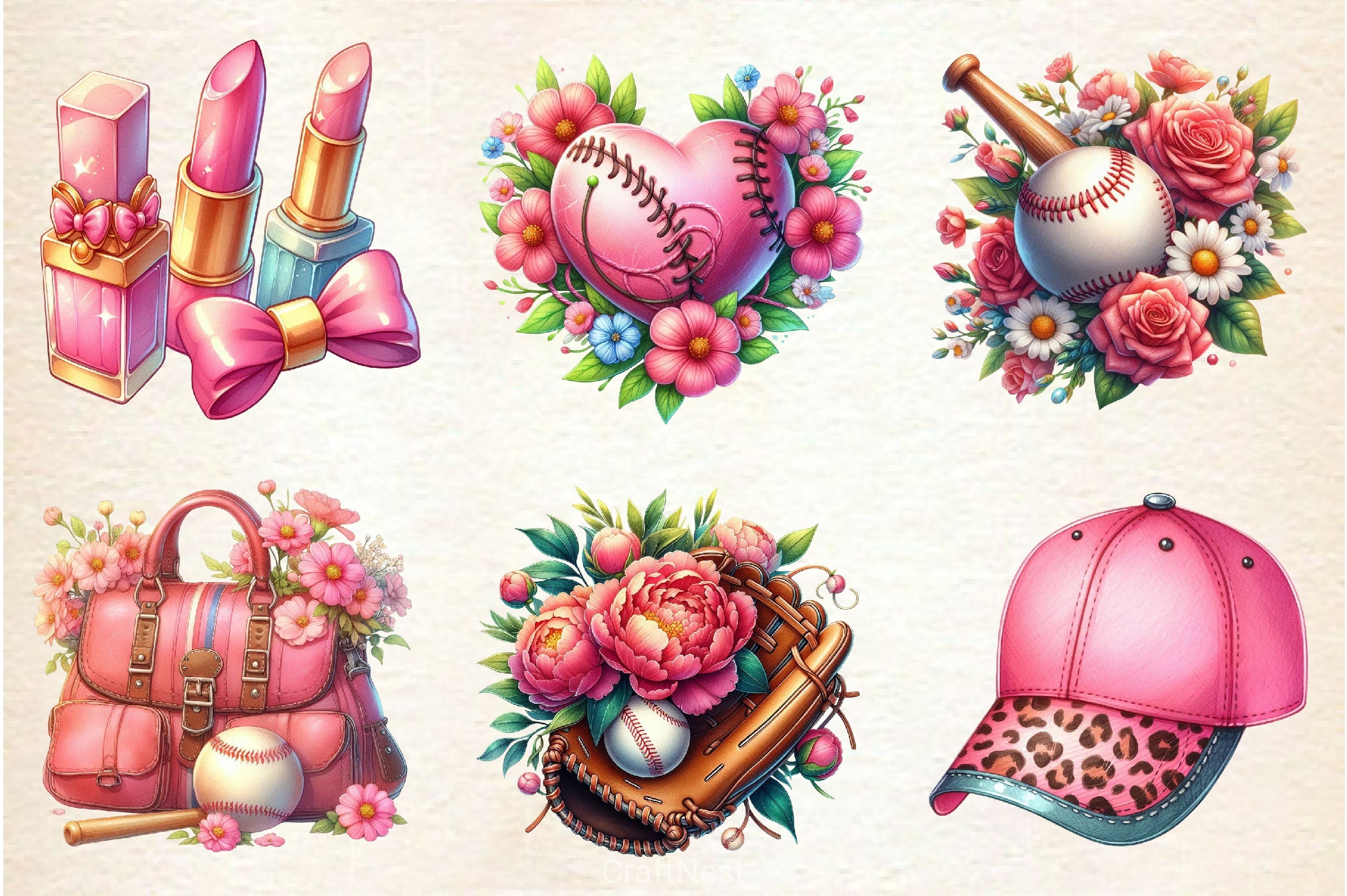 Retro Girly Baseball Clipart Bundle 2 - CraftNest - Digital Crafting and Art