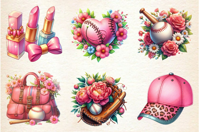 Retro Girly Baseball Clipart Bundle 2 - CraftNest - Digital Crafting and Art