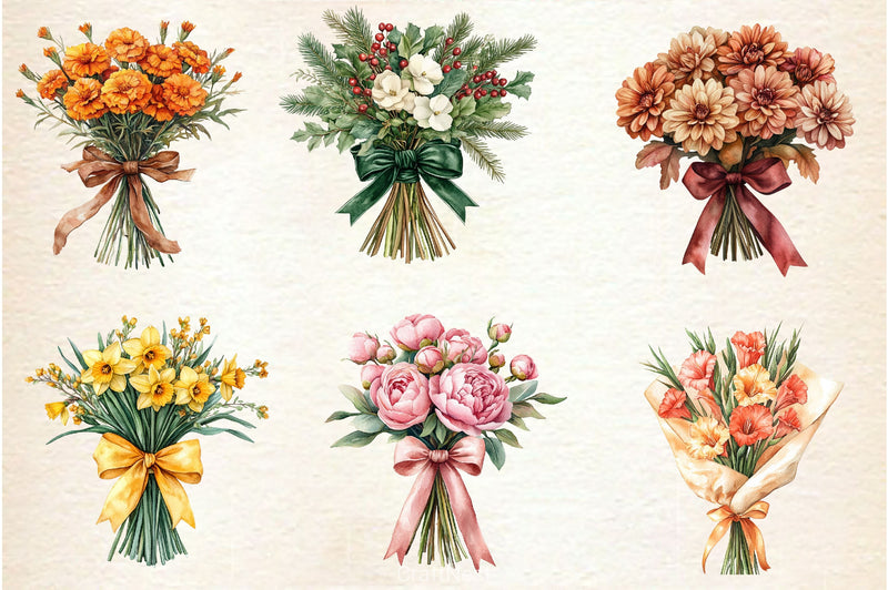 Coquette Birth Month Flowers Bouquet Clipart Bundle - CraftNest - Digital Crafting and Art