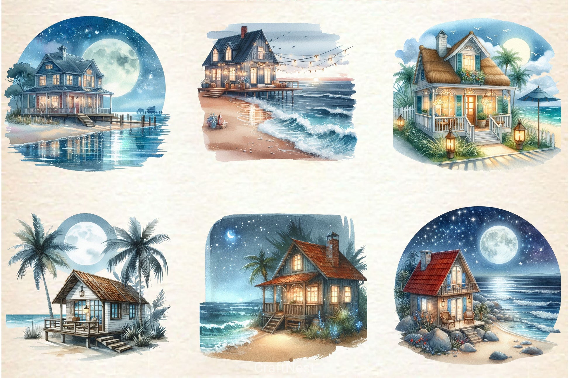 Beachhouse Nights Clipart Bundle - CraftNest - Digital Crafting and Art