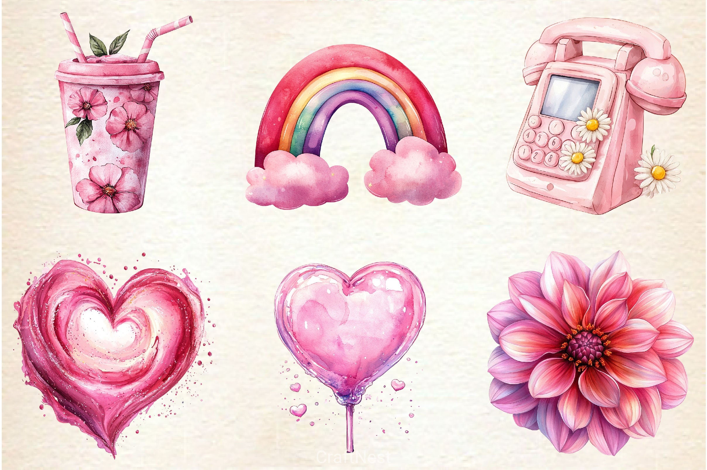 Pink Groovy Summer Clipart Bundle - CraftNest - Digital Crafting and Art