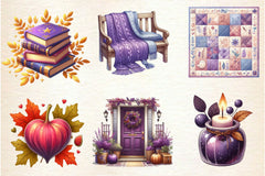 Purple Autumn Cottage Clipart Bundle - CraftNest - Digital Crafting and Art