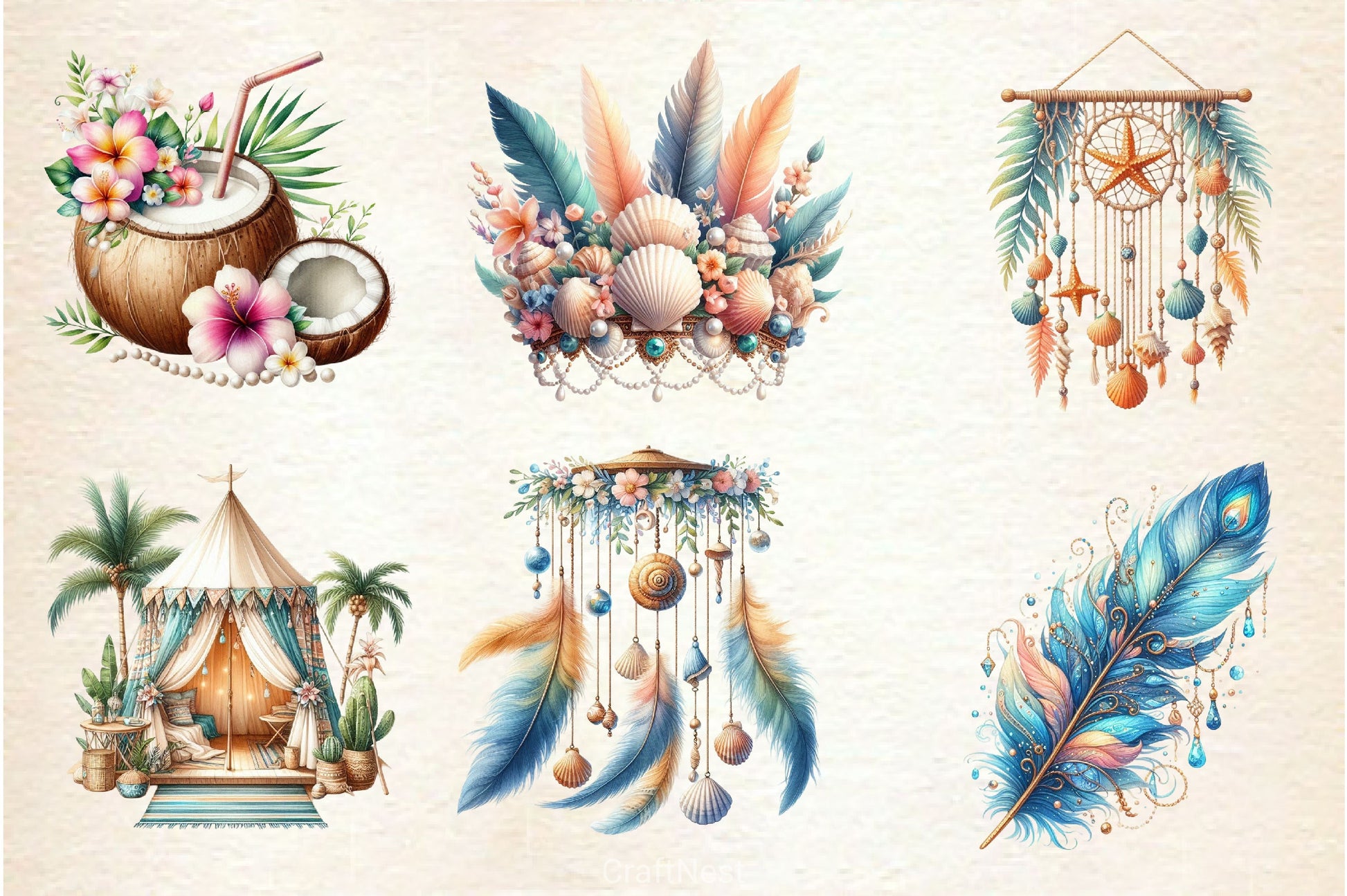 Ocean Boho Summer Clipart Bundle 2 - CraftNest - Digital Crafting and Art