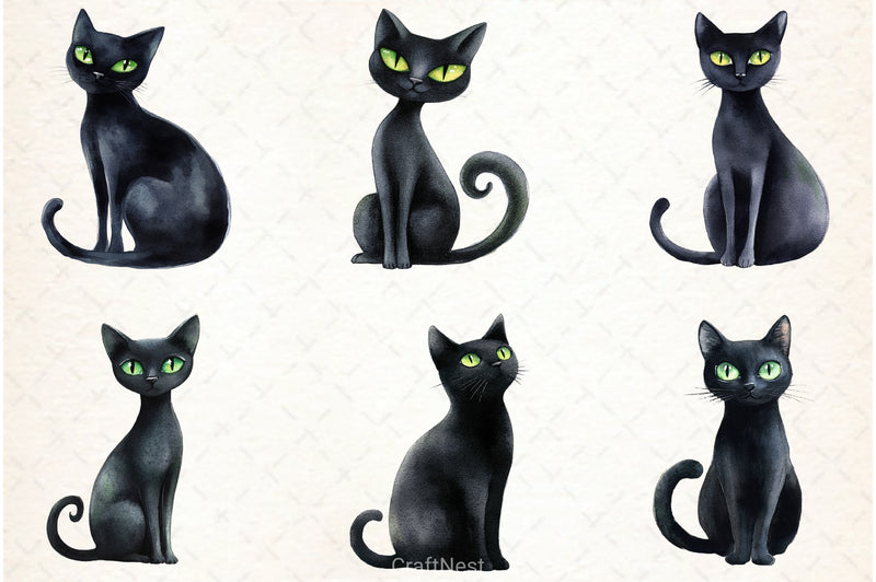 Halloween Black Cat Clipart Bundle 4 - CraftNest - Digital Crafting and Art