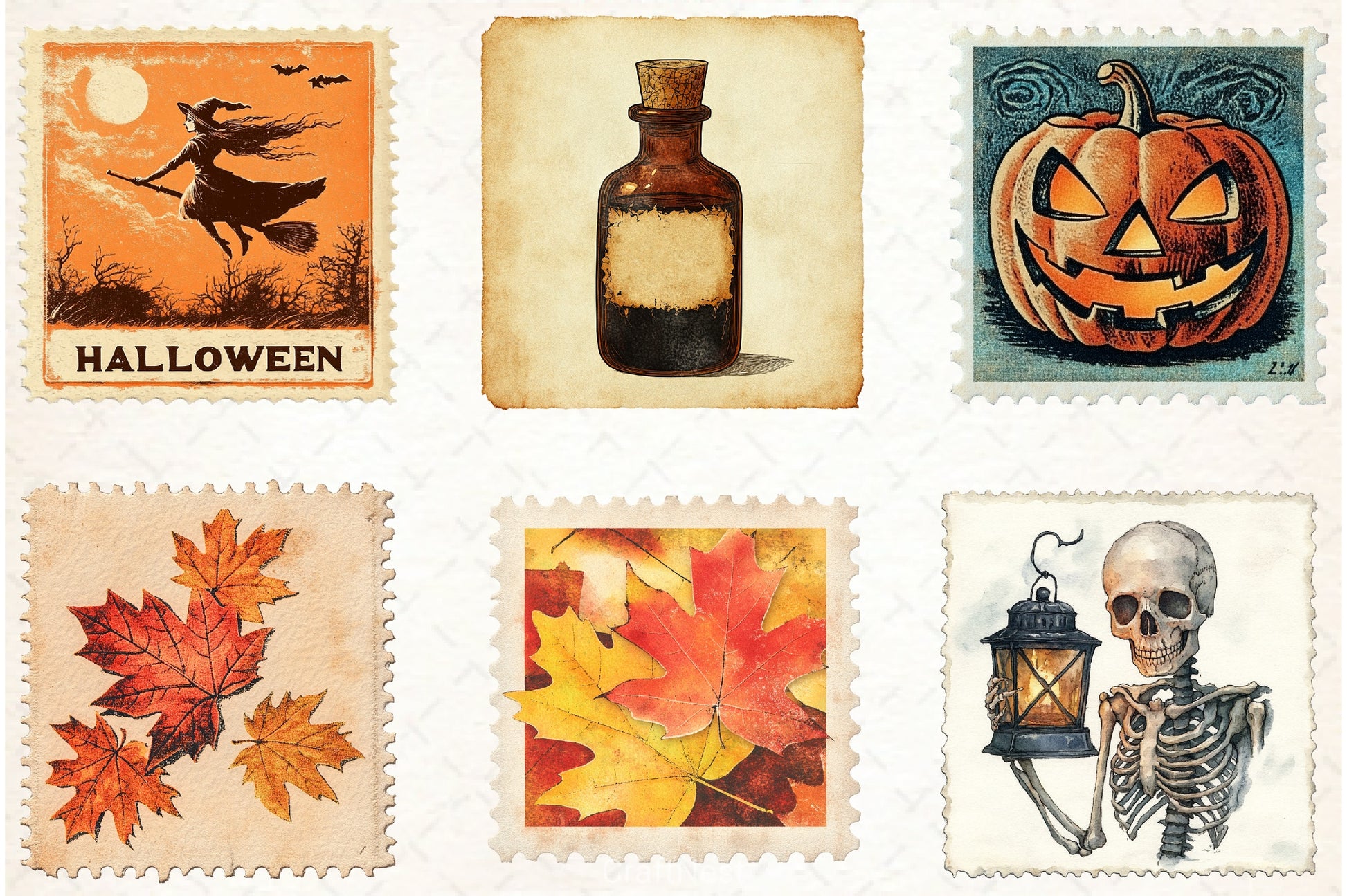 Vintage Halloween Stamp Clipart Bundle - CraftNest - Digital Crafting and Art