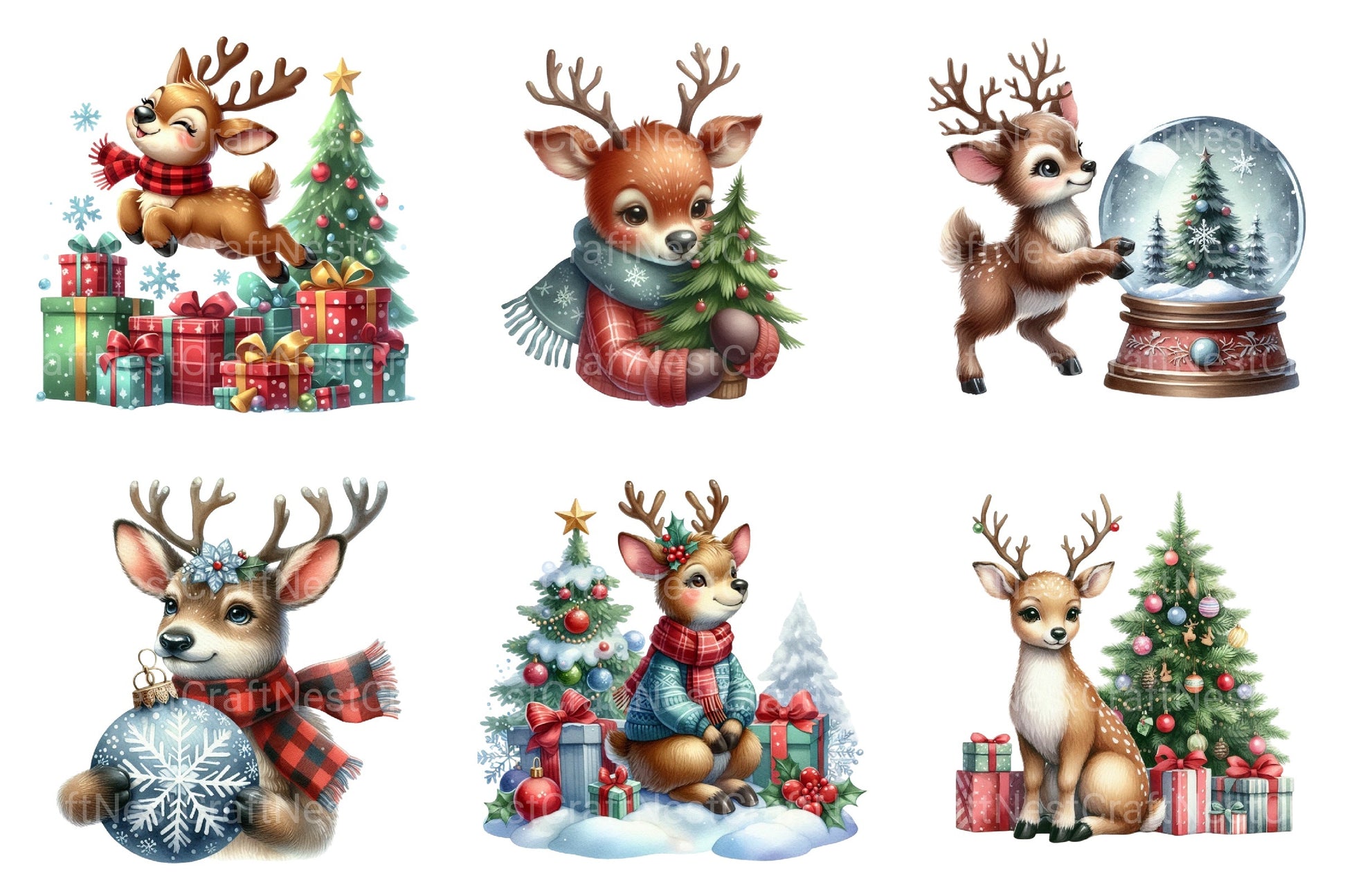 Cute Reindeer & Santa Funny Christmas Clipart Bundle - CraftNest - Digital Crafting and Art
