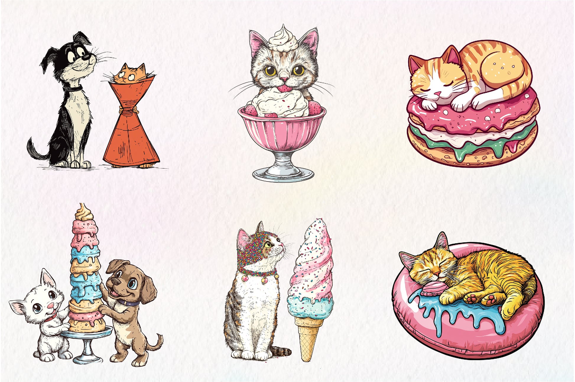 Funny Dog And Cat Love Ice Cream Clipart Bundle - CraftNest - Digital Crafting and Art