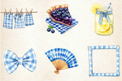 Blue Gingham Summer Clipart Bundle - CraftNest - Digital Crafting and Art