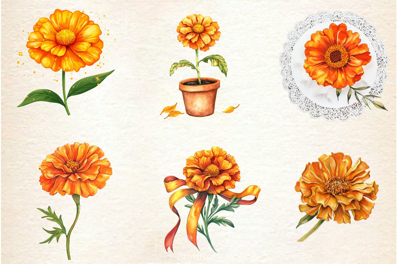 Fall Marigold Clipart Bundle 2 - CraftNest - Digital Crafting and Art