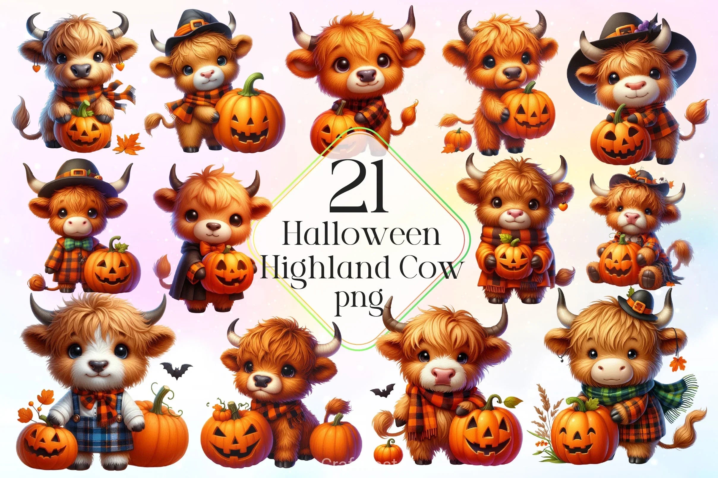 Cute Highland Cow Halloween Clipart Bundle 2 - CraftNest - Digital Crafting and Art