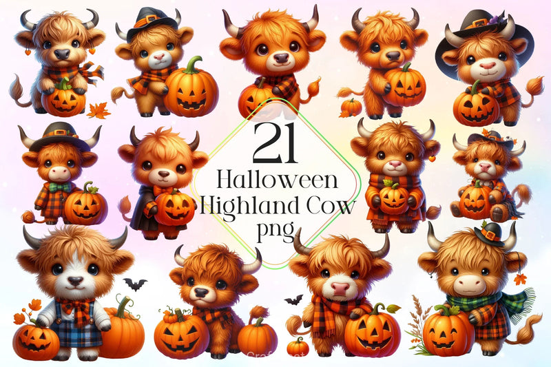 Cute Highland Cow Halloween Clipart Bundle 2 - CraftNest - Digital Crafting and Art