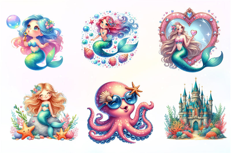 Cute The Little Mermaid Clipart Bundle - CraftNest - Digital Crafting and Art