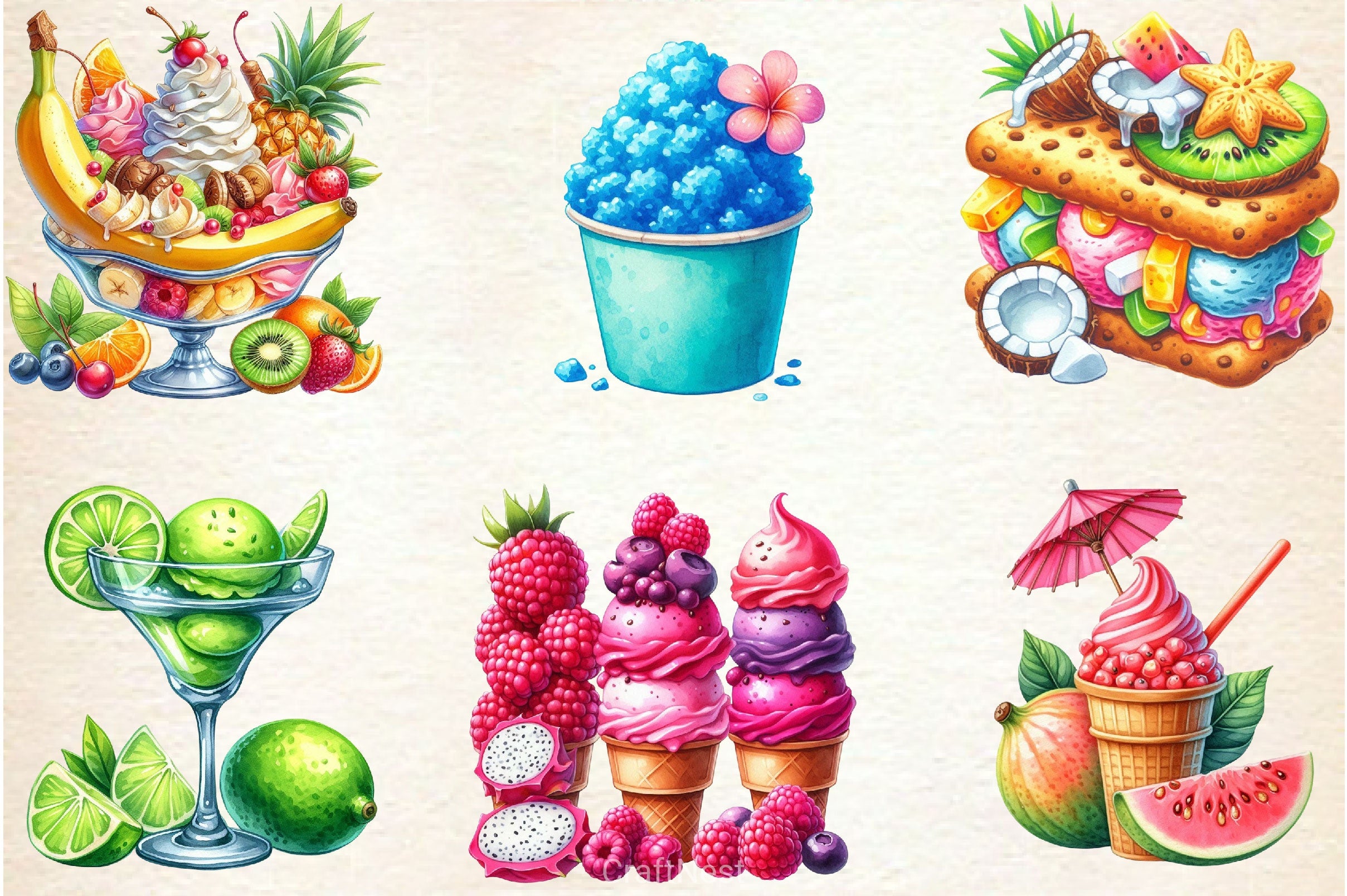 Tropical Ice Cream & Sorbets Clipart Bundle - CraftNest - Digital Crafting and Art