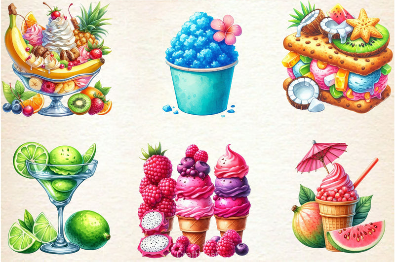 Tropical Ice Cream & Sorbets Clipart Bundle - CraftNest - Digital Crafting and Art