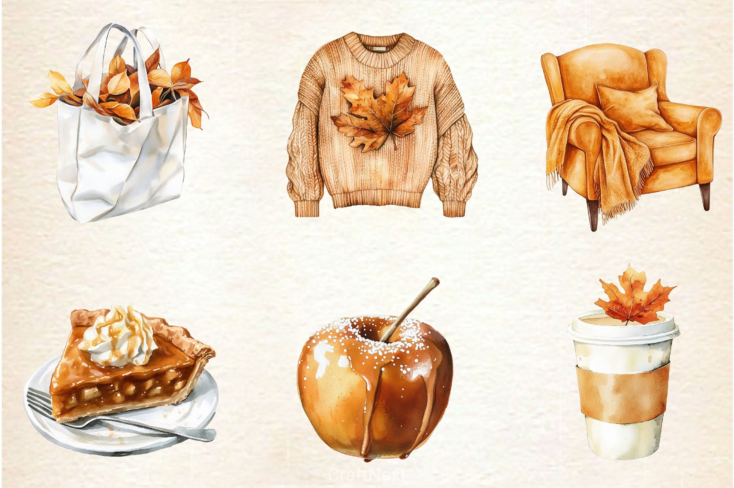 Cozy Caramel & White Fall Clipart Bundle 2 - CraftNest - Digital Crafting and Art