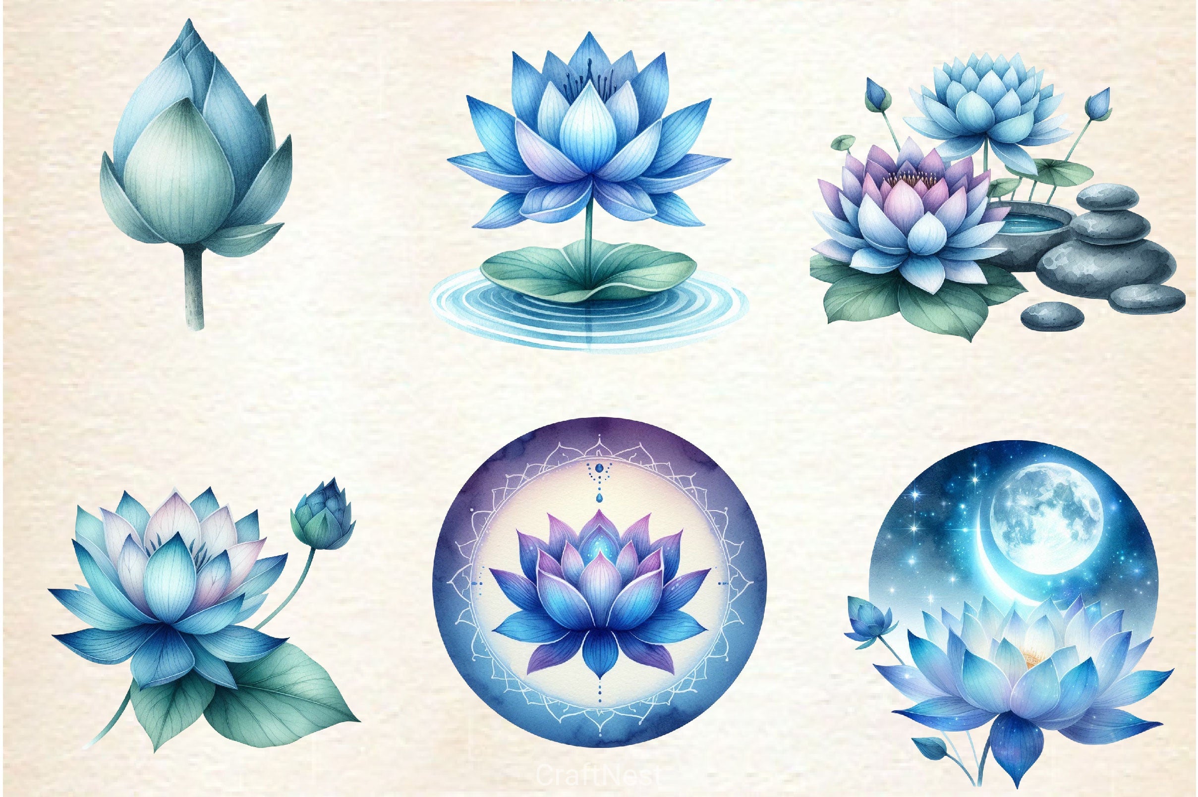 Blue Lotus Clipart Bundle - CraftNest - Digital Crafting and Art