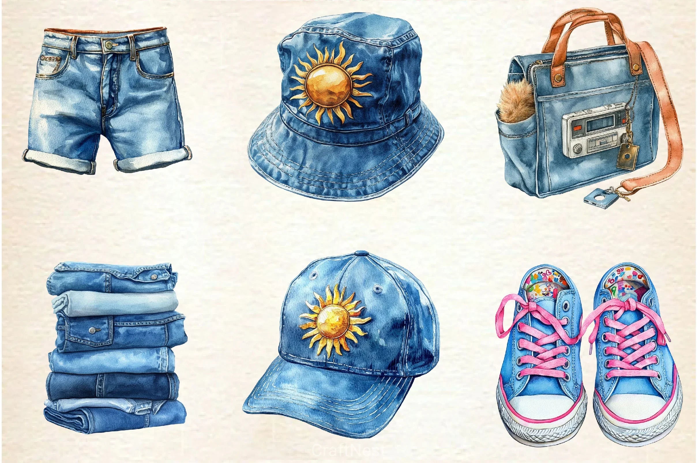 1990 Denim Summer Clipart Bundle 2 - CraftNest - Digital Crafting and Art