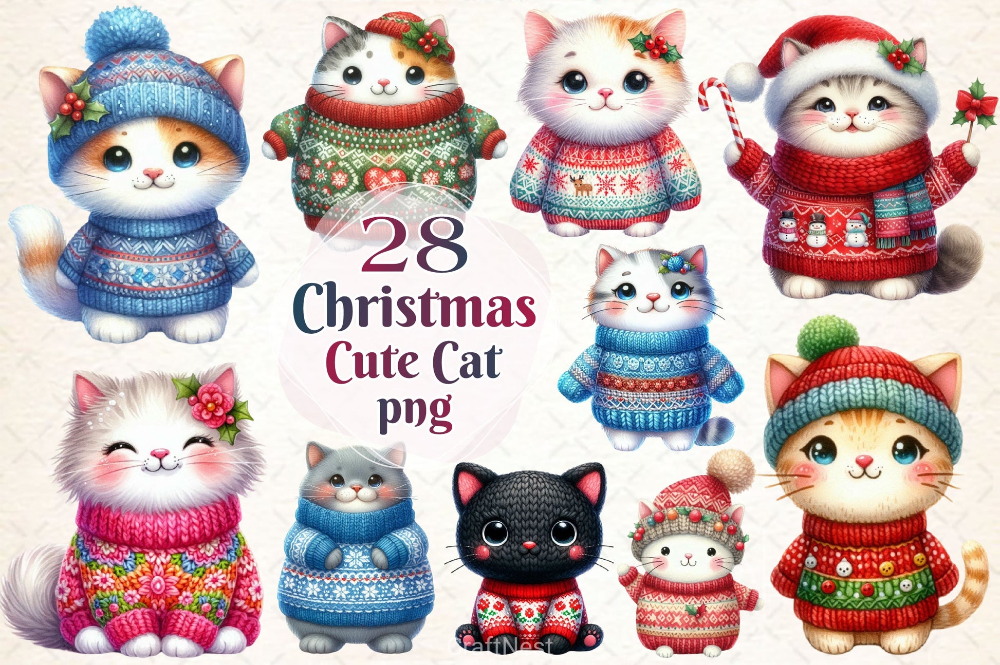 Cute Christmas Cat Clipart Bundle - CraftNest - Digital Crafting and Art