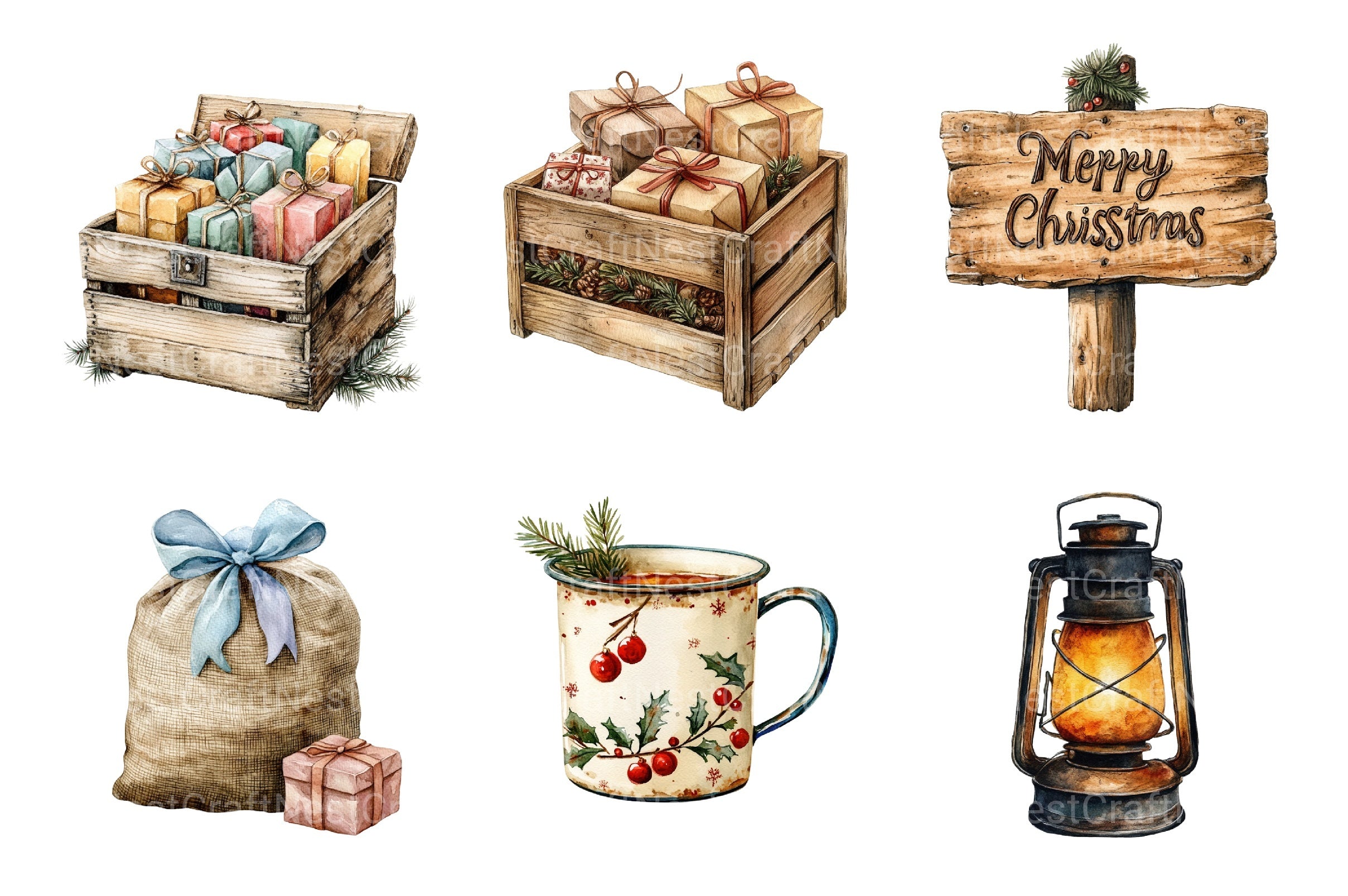 Rustic Winter Christmas Clipart Bundle 2 - CraftNest - Digital Crafting and Art