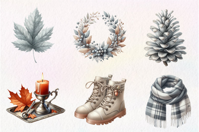 Silver Autumn Clipart Bundle - CraftNest - Digital Crafting and Art