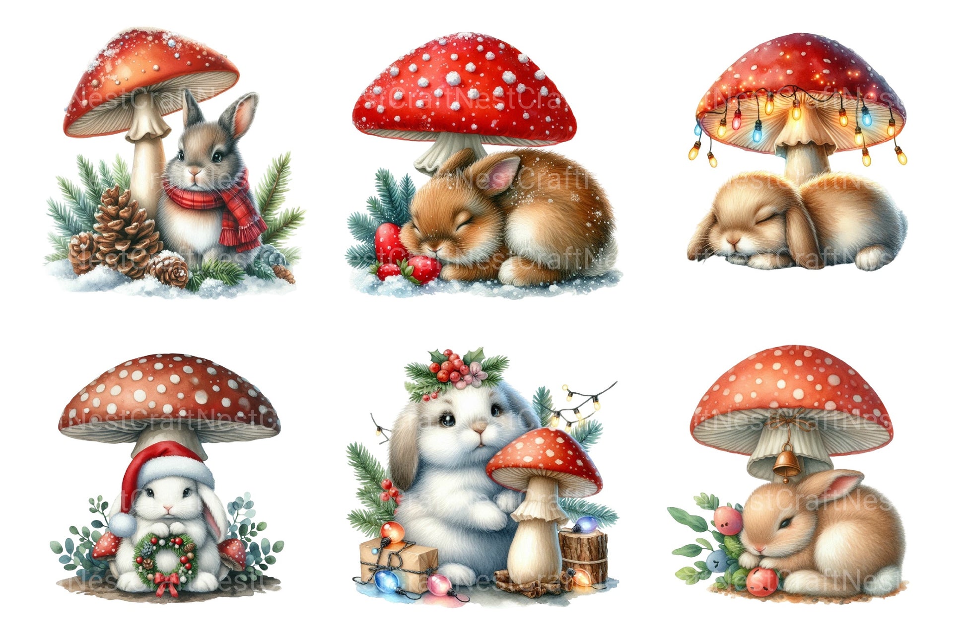 Christmas Bunny Fantasy Clipart Bundle - CraftNest - Digital Crafting and Art