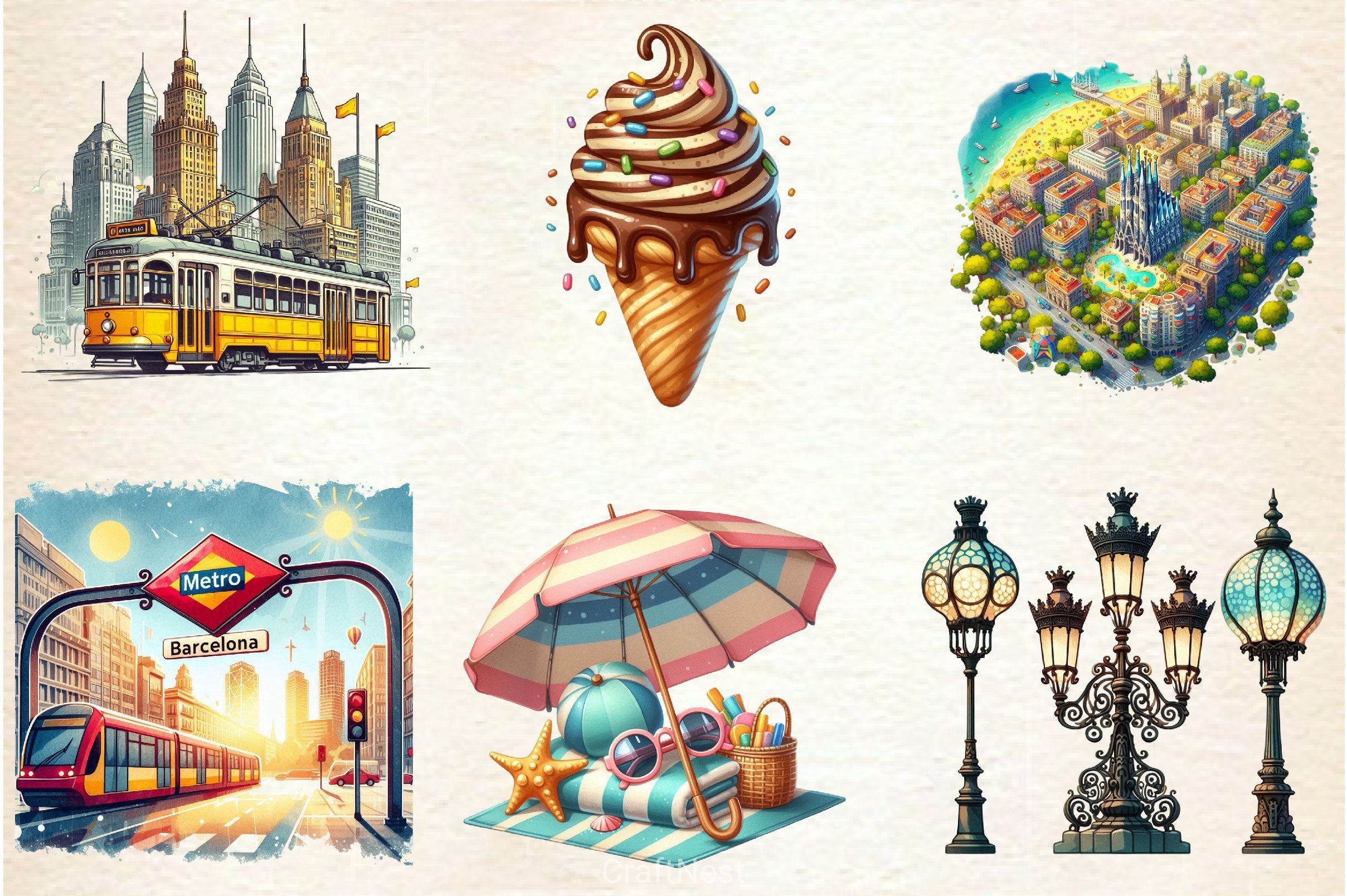 Summer In Barcelona Clipart Bundle - CraftNest - Digital Crafting and Art