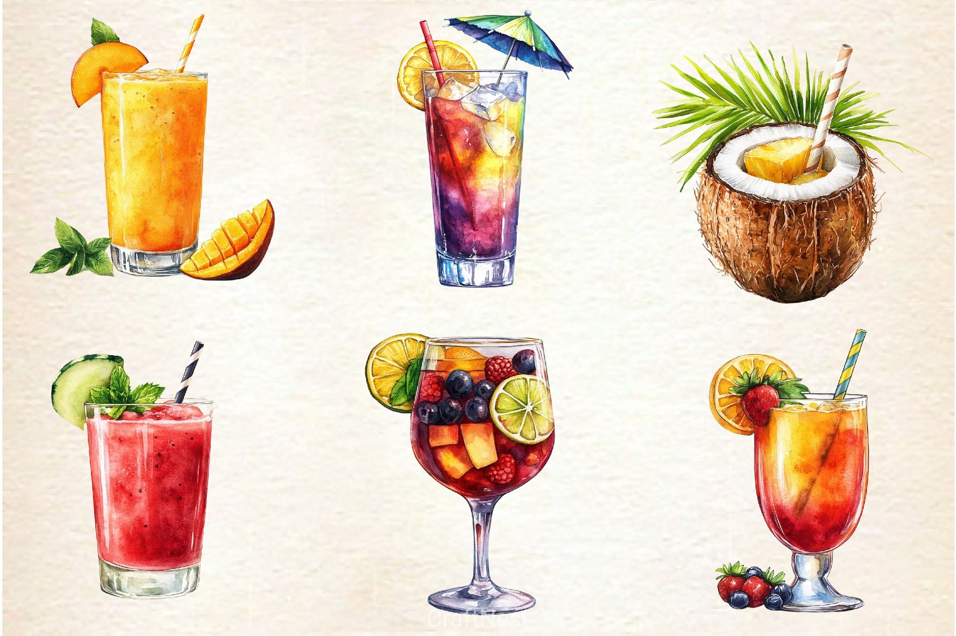 Tropical Beach Drink Summer Clipart Bundle - CraftNest - Digital Crafting and Art