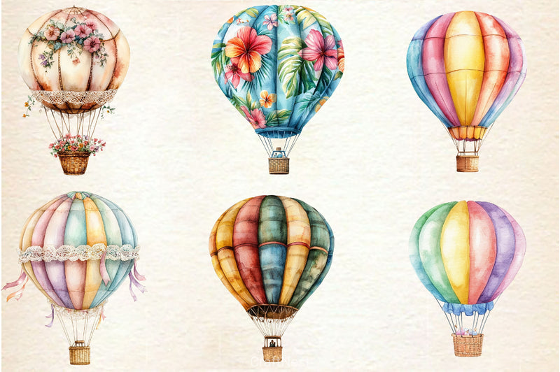 Summer Whimsical Hot Air Balloons Clipart Bundle - CraftNest - Digital Crafting and Art
