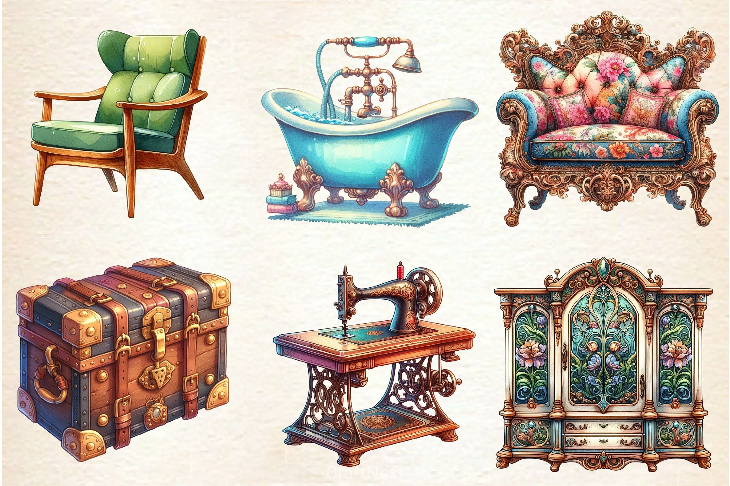 Vintage Furniture Clipart Bundle - CraftNest - Digital Crafting and Art