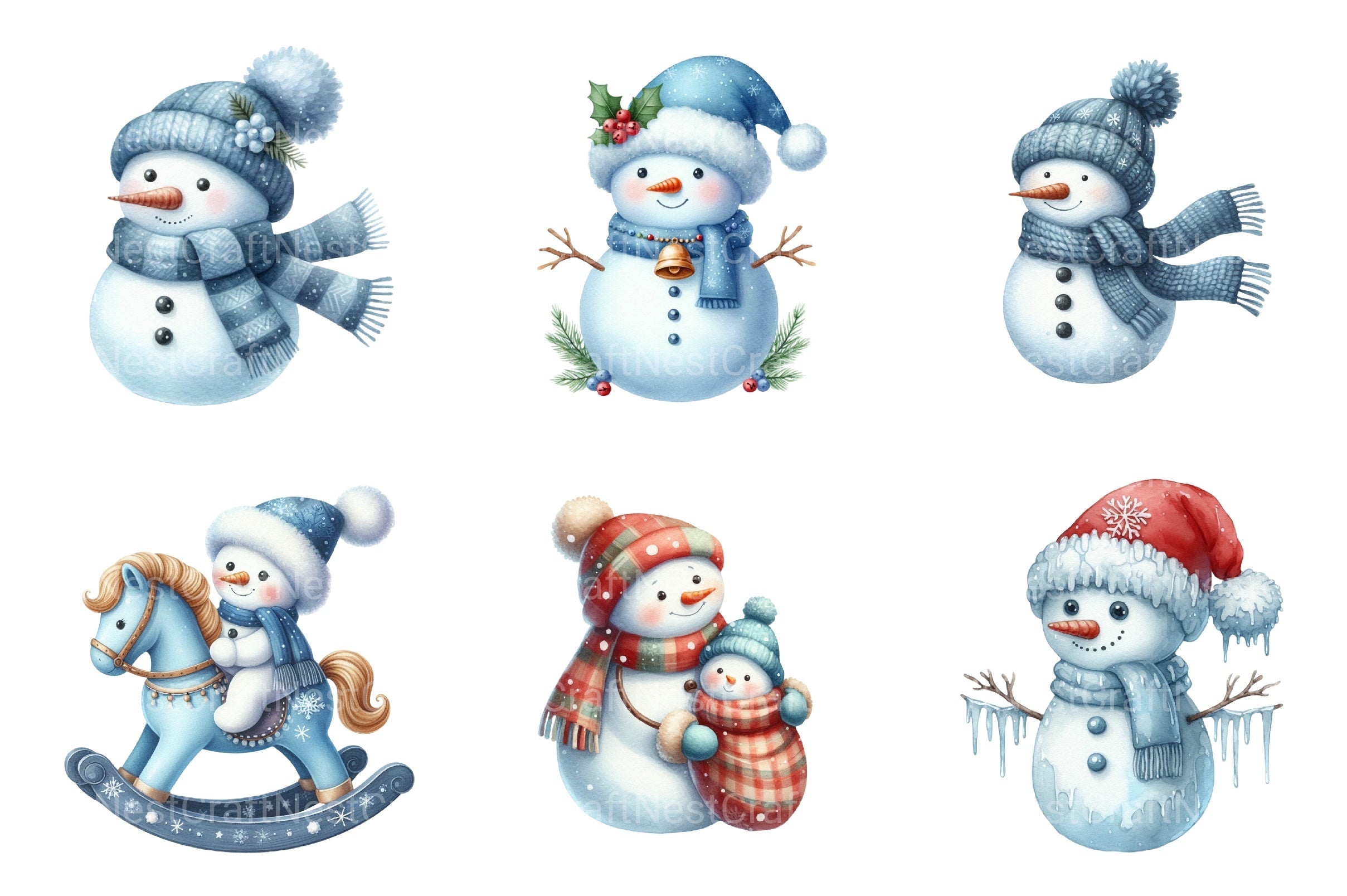 Christmas Snowman Blue Family Winter Clipart Bundle - CraftNest - Digital Crafting and Art