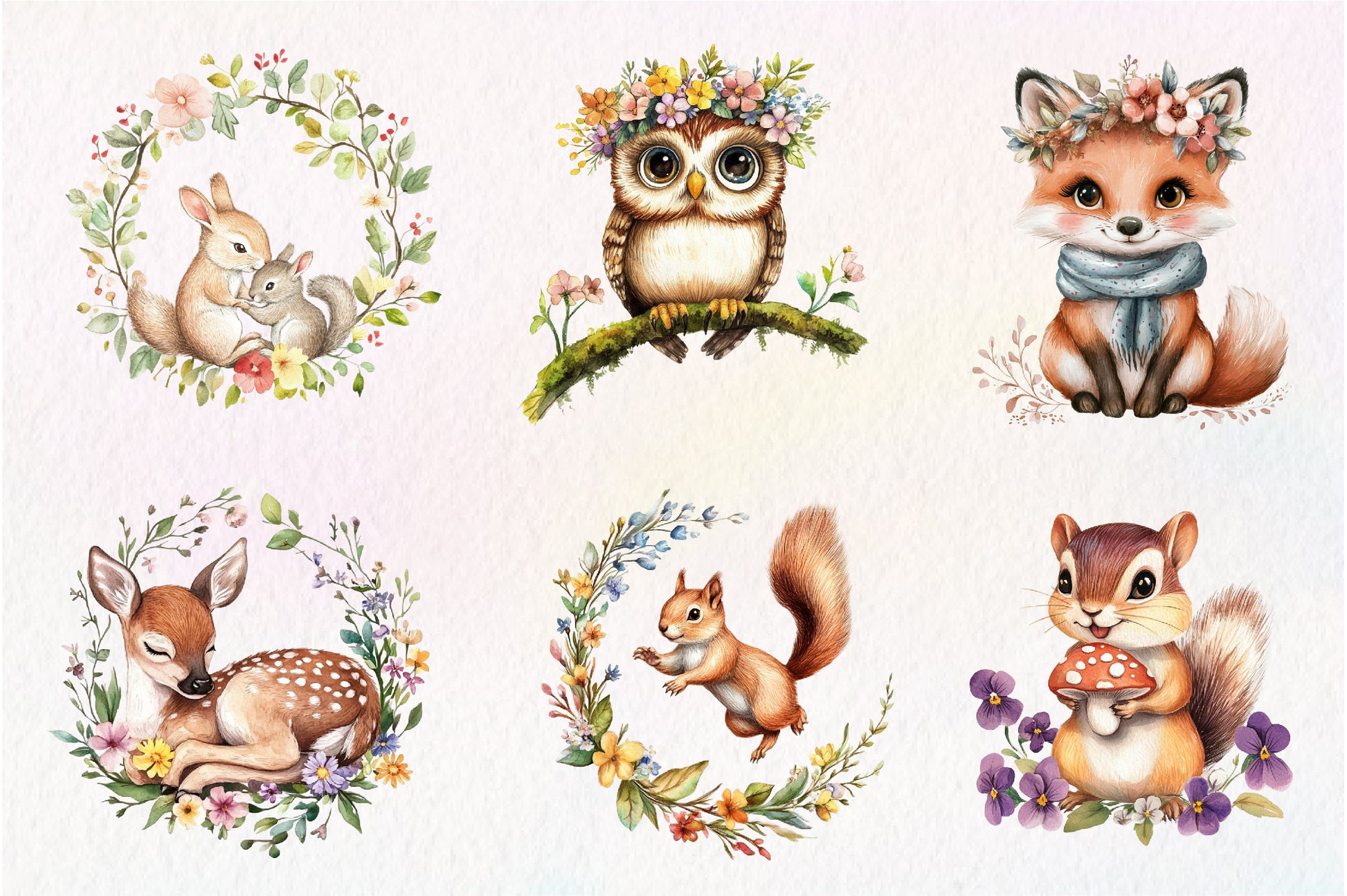 Sweet Woodland Floral Animal Creatures Clipart Bundle - CraftNest - Digital Crafting and Art
