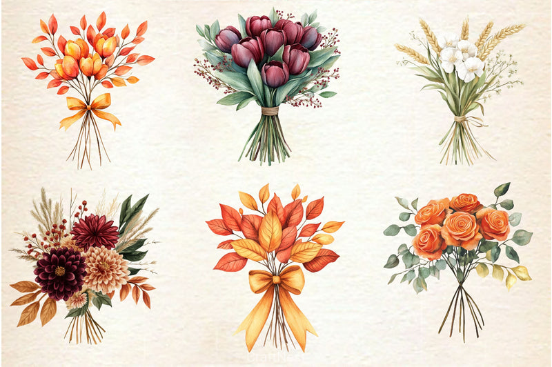 Autumn Wedding Flowers Bouquet Clipart Bundle 2 - CraftNest - Digital Crafting and Art