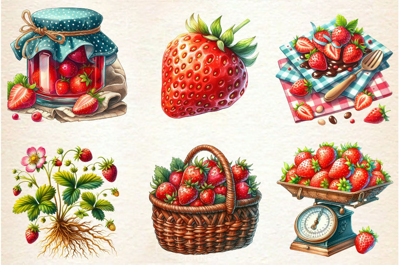 Summer Strawberry Clipart Bundle - CraftNest - Digital Crafting and Art