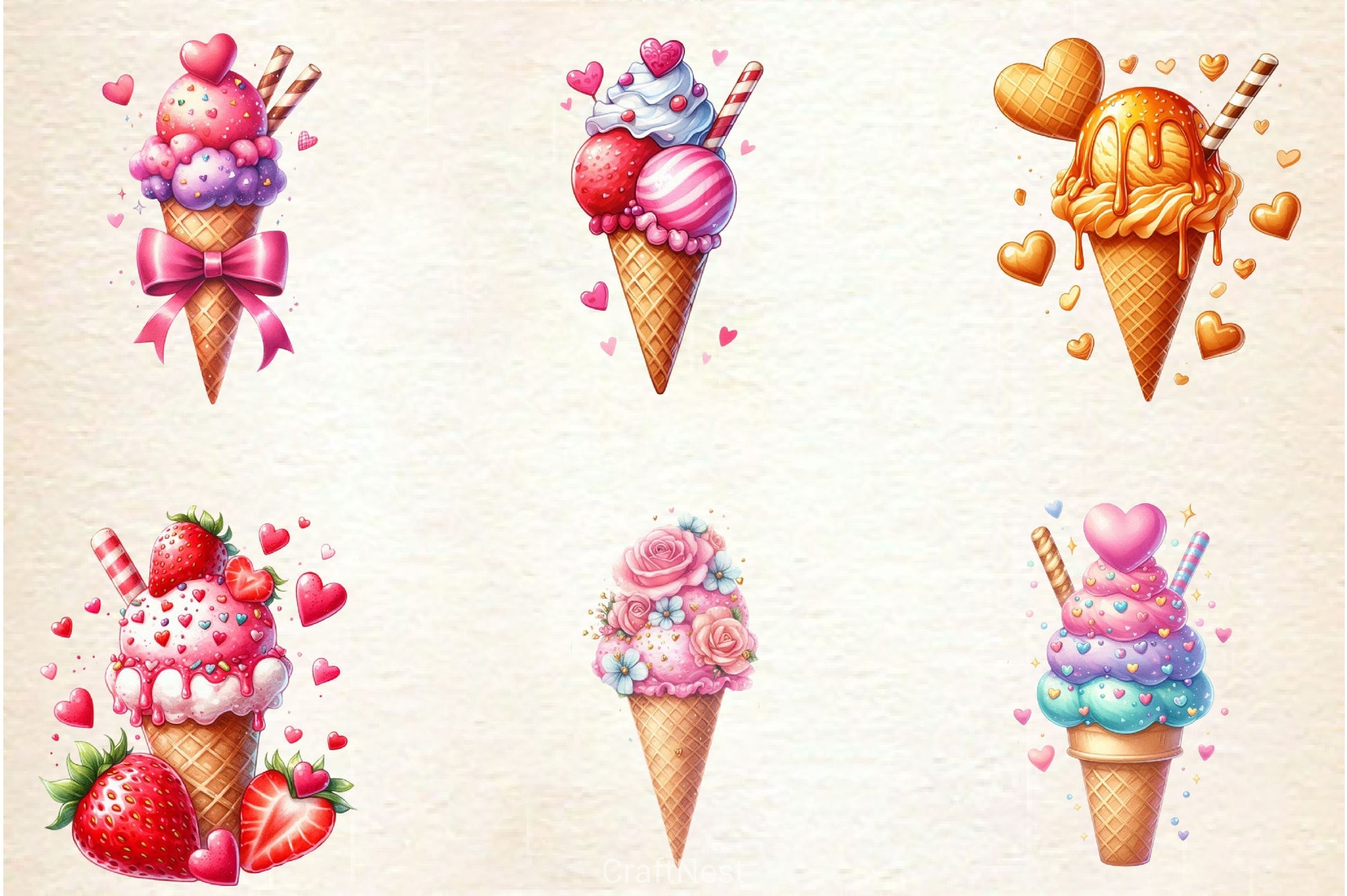 Valentine Love Ice Cream Cone Clipart Bundle 2 - CraftNest - Digital Crafting and Art