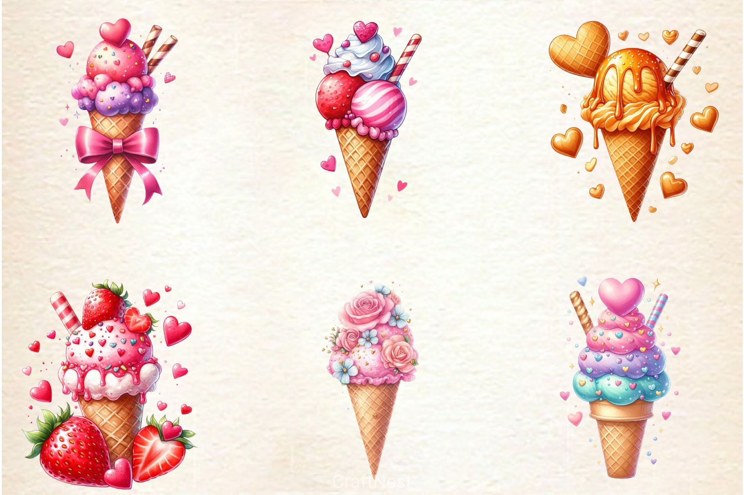 Valentine Love Ice Cream Cone Clipart Bundle 2 - CraftNest - Digital Crafting and Art