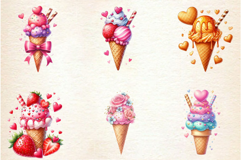 Valentine Love Ice Cream Cone Clipart Bundle 2 - CraftNest - Digital Crafting and Art