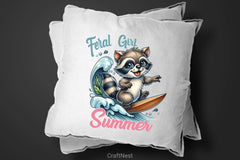 Feral Girl Summer Raccoon Surfboard Clipart Bundle - CraftNest - Digital Crafting and Art