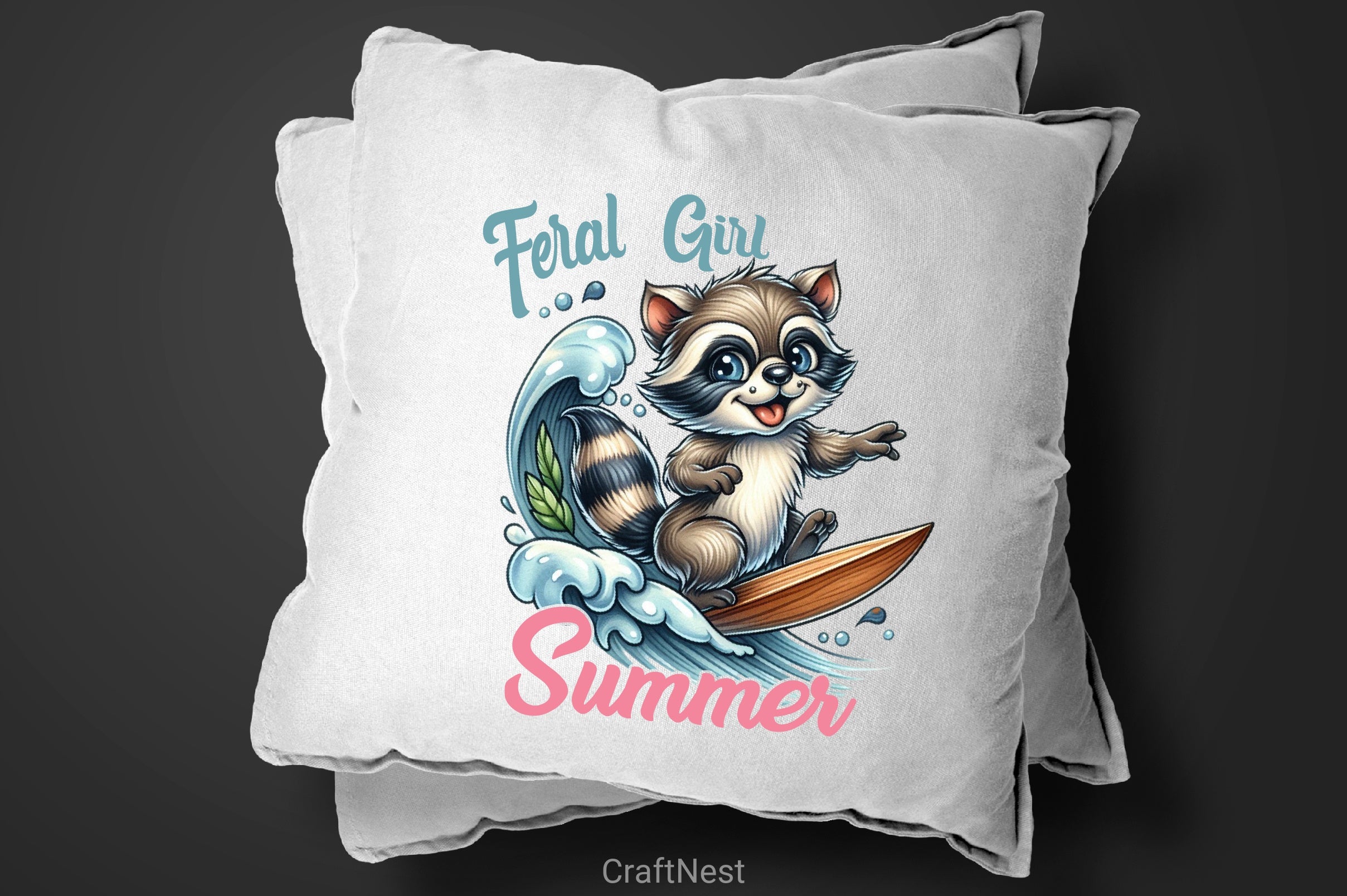 Feral Girl Summer Raccoon Surfboard Clipart Bundle - CraftNest - Digital Crafting and Art