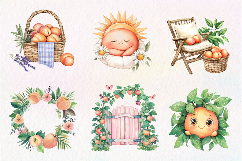 Cute Peaches Garden Fruit Clipart Bundle - CraftNest - Digital Crafting and Art