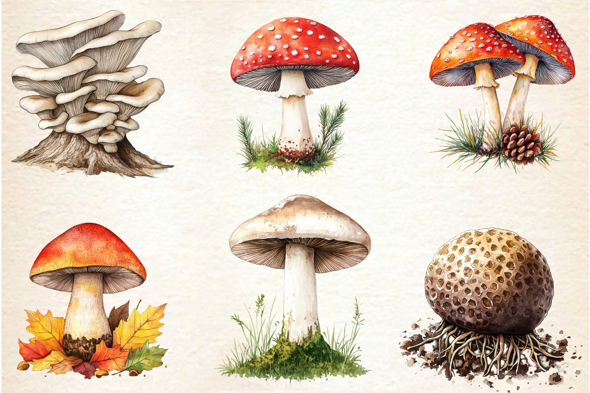 Botanical Autumn Mushrooms Clipart Bundle - CraftNest - Digital Crafting and Art