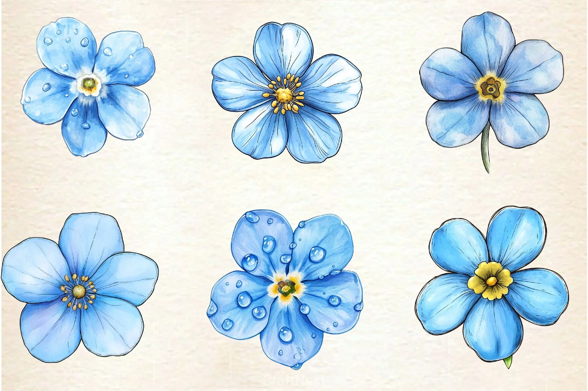 Forget Me Not Flower Bloom Clipart Bundle 2 - CraftNest - Digital Crafting and Art