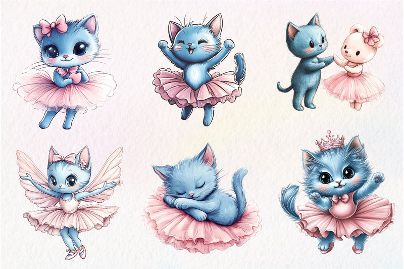 Blue Cat Ballerina Clipart Bundle - CraftNest - Digital Crafting and Art