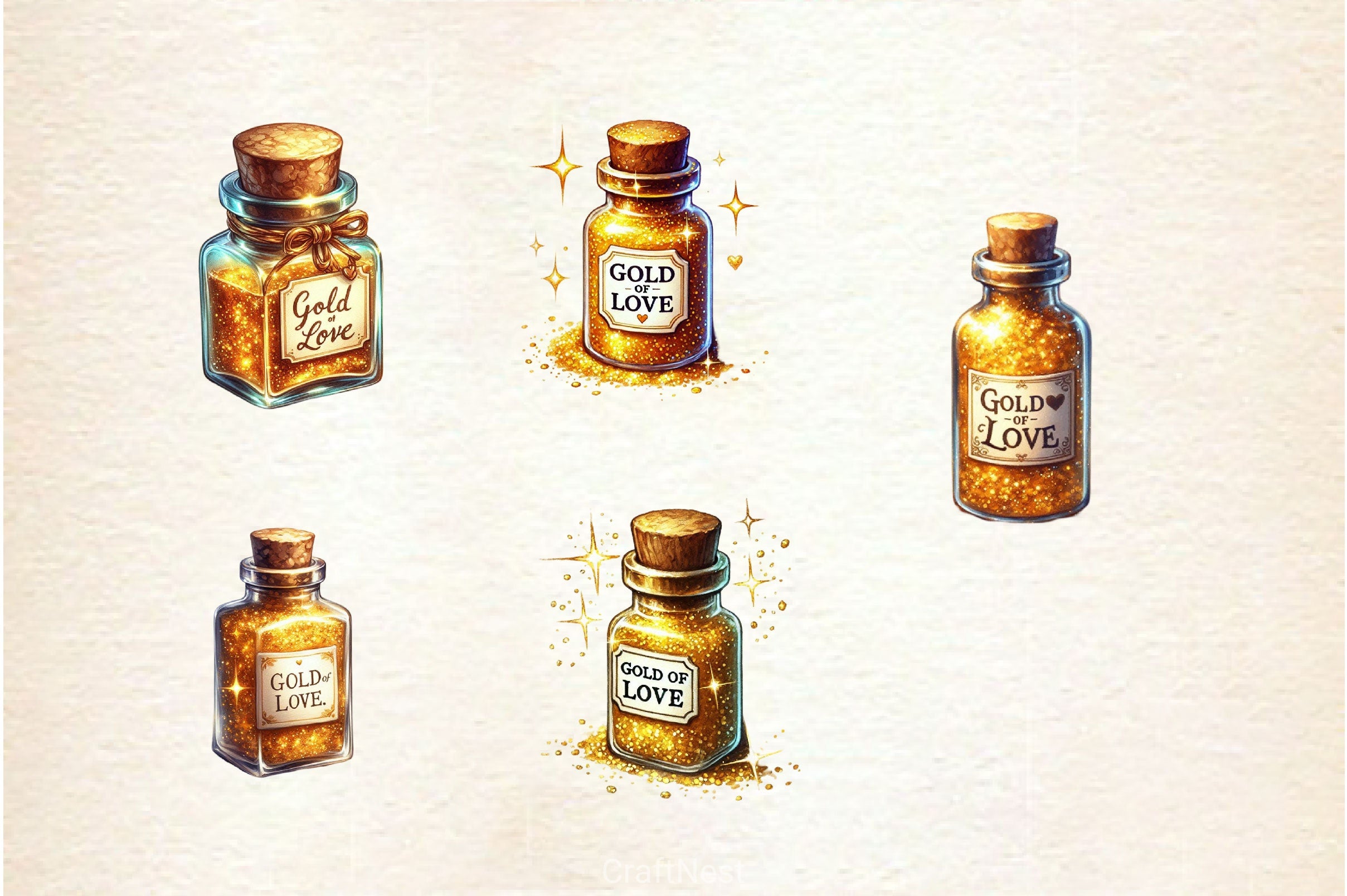 Golden Love Sparkle Bottle Clipart Bundle - CraftNest - Digital Crafting and Art