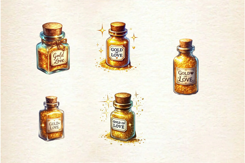 Golden Love Sparkle Bottle Clipart Bundle - CraftNest - Digital Crafting and Art