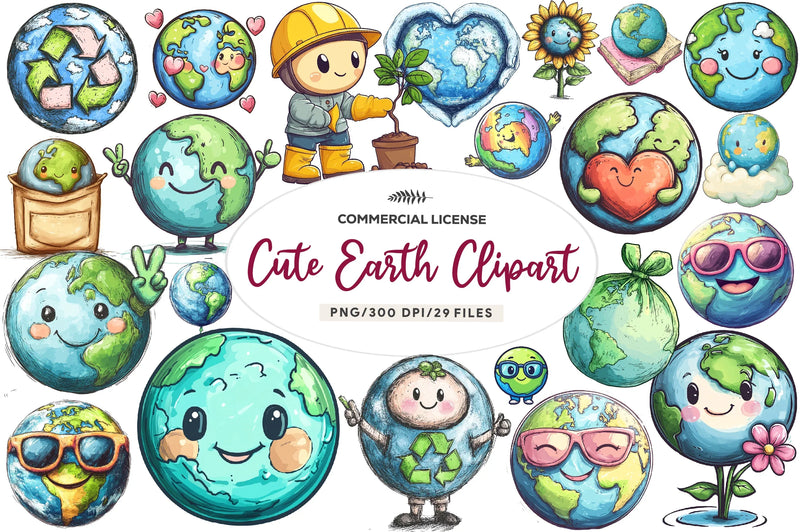 Cute Earth Clipart Bundle - CraftNest - Digital Crafting and Art