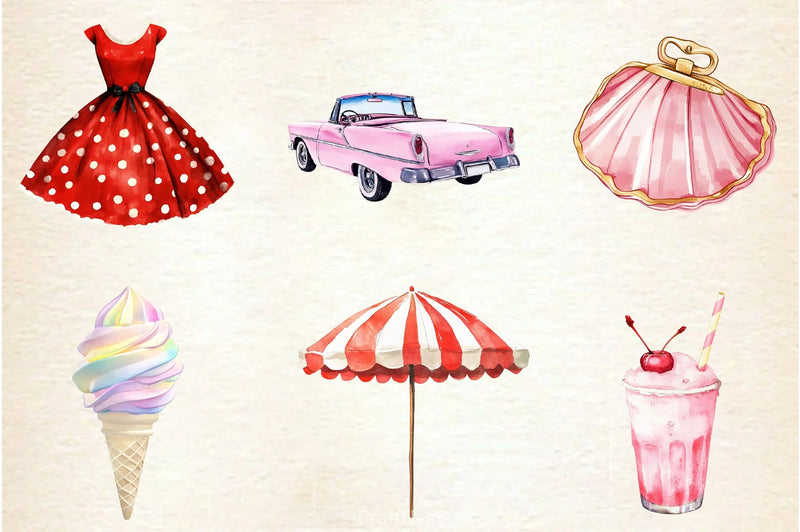 1950s Style Beach Day Clipart Bundle - CraftNest - Digital Crafting and Art