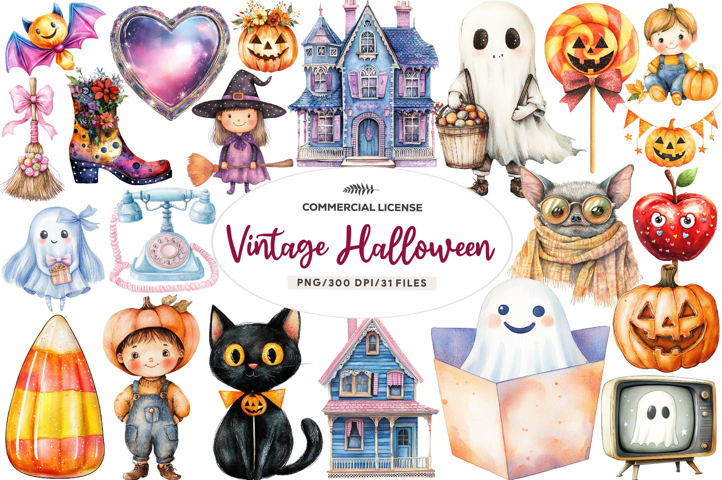 Cute Vintage Aesthetic Halloween Clipart Bundle - CraftNest - Digital Crafting and Art