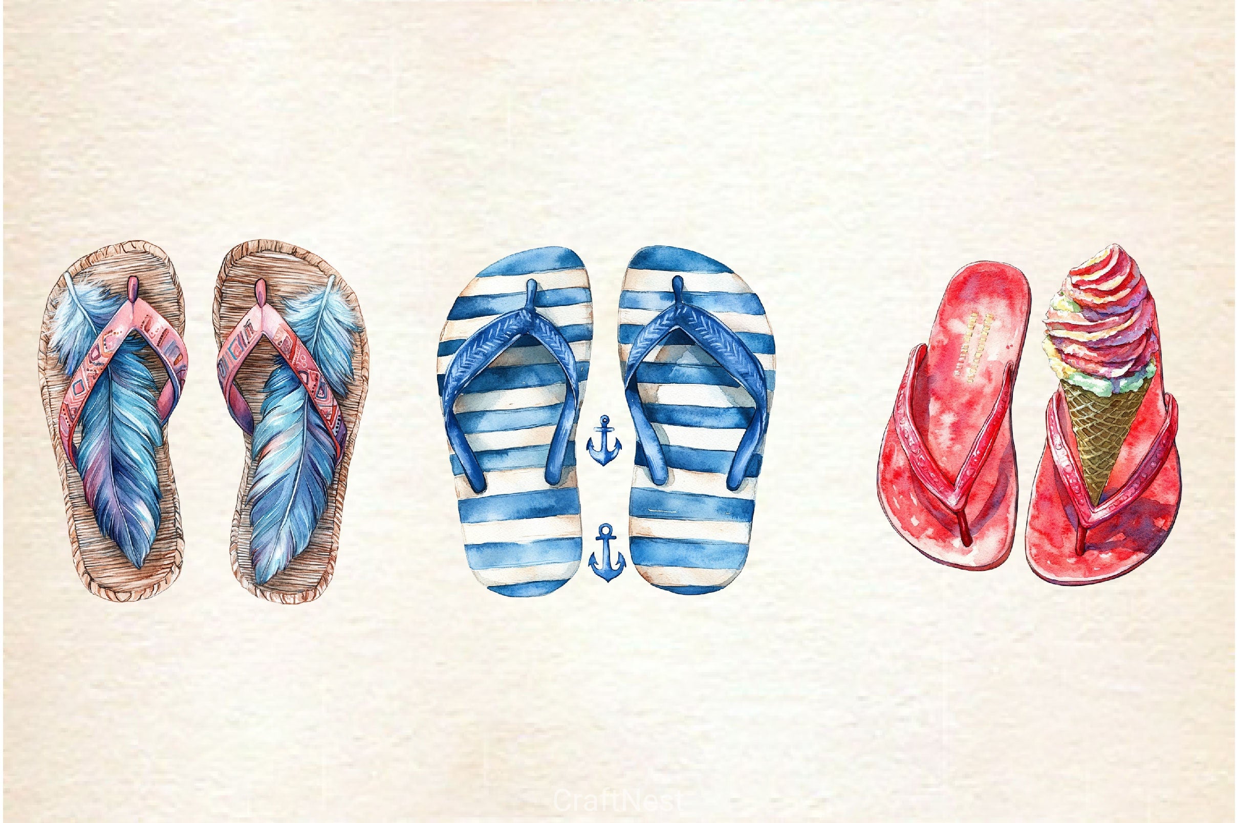 Beach Flip Flops Clipart Bundle - CraftNest - Digital Crafting and Art