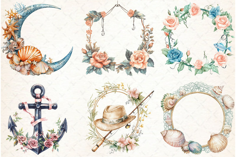 Coquette Coastal Fisherman Clipart Bundle - CraftNest - Digital Crafting and Art