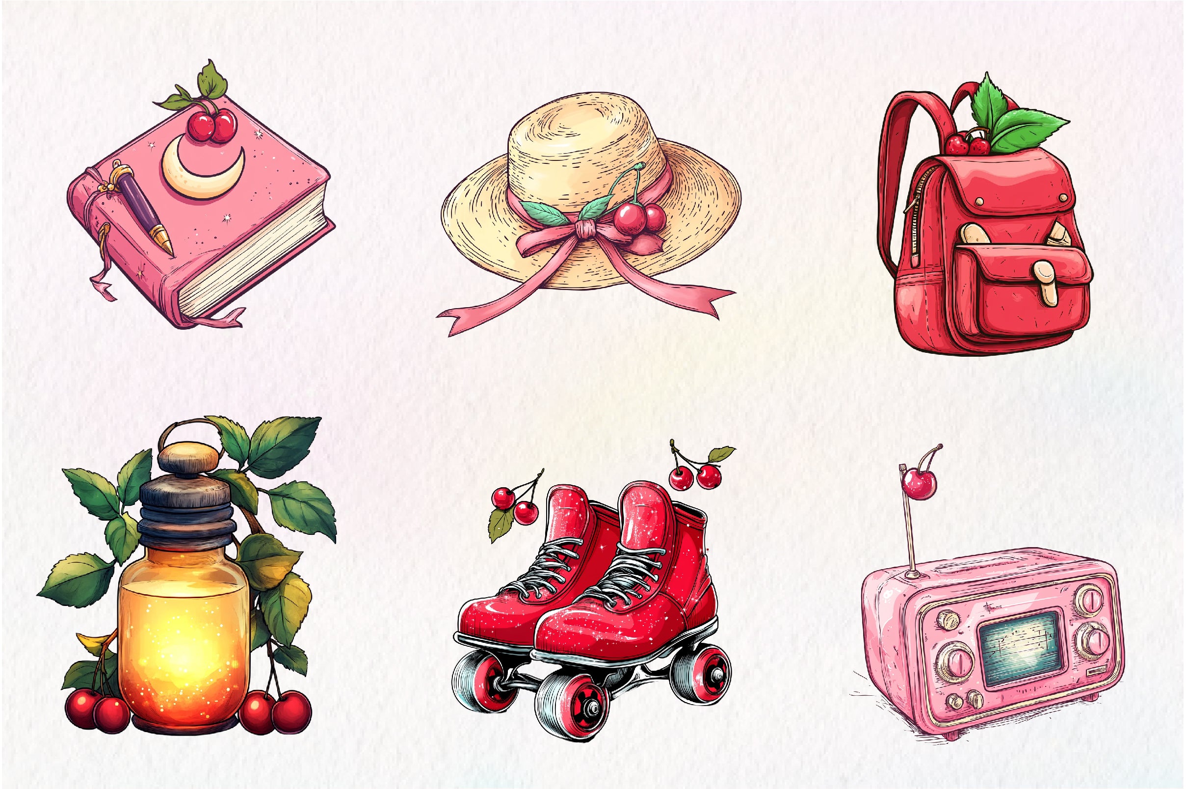 Cherry Red Magical Summer Clipart Bundle - CraftNest - Digital Crafting and Art